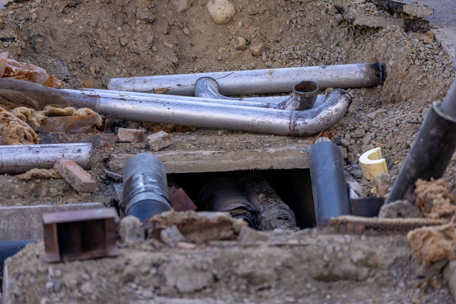 Canalisations mises au jour dans une fouille de chantier